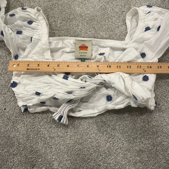 Farm Rio Blue Flowers Long Sleeve Crop Top size Medium - Picture 10 of 12